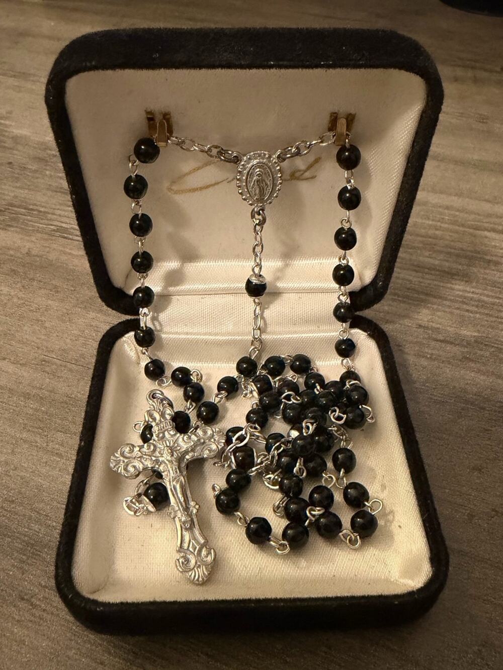 Creed Rosary New in Box! Black silver tone